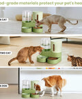 Automatic Pet Feeder And Gravity Water Dispenser Set giving busy pet parents a peace of mind with heavy duty stainless steel bowls for cats, dogs and puppies ensuring fur kids stay well fed and hydrated daily in green.