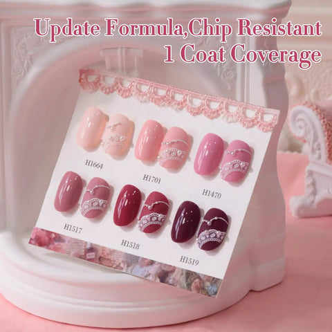 Six Piece HEMA Free Gel Polish Set 15ml Each In Nude Pink Rose Burgundy Neutral Milky Shades Soak Off Same Color Same Bottle
