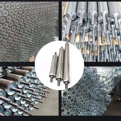 Heavy Lifting Stainless Steel Conveyor Roller Non Powered Idler 60mm Diameter 39 Inch Long For Warehouse Logistics displayed from various angles.