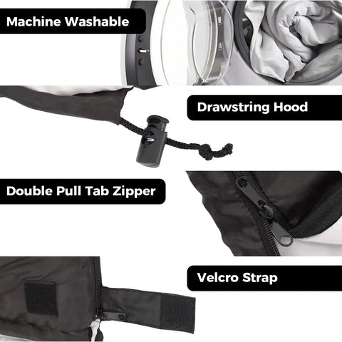 Machine washable Two Person Sleeping Bag Set With Pillow For Camping And Travel, lightweight zipper, drawstring, velcro detail.