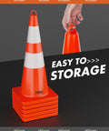 Six Pack 28 Inch Traffic Safety Cones With Reflective Collars stacked, orange PVC cones with handle for easy storage
