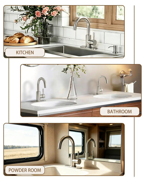 No Fuss Single Handle Bathroom Sink Faucet With Pop Up Drain And Six Inch Deck Plate For Kitchen Bar Camper Farmhouse Vanity Quick One Or Three Hole Setup Lead Free Polish