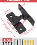 Beefy Heavy Duty 90 Degree Gate Latch With Zinc Alloy Hardware shown with dimensions and fixings, ideal for outdoor use.