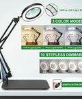Desk Magnifier With Light And Stand Flexible Gooseneck Magnifying Lamp With 5X And 10X Lenses 12V LED Beads Three Mode Dimmer shown