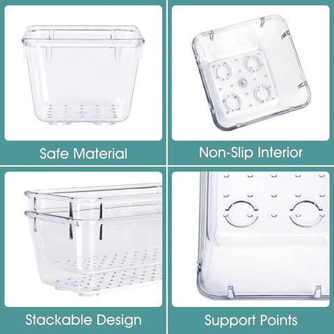 Sweet Clear Drawer Organizers, Slick Non Toxic Plastic Bins For Makeup And Vanity Gear showing stackable design and non-slip interior.