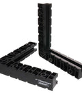 Fence Clamp Kit With 90 Degree Corner Clamps And Assembly Squares For Cabinets, Picture Frames, Shelving And More, Works On Interior Or Exterior Corners, Durable Six Piece Set shown in black plastic.