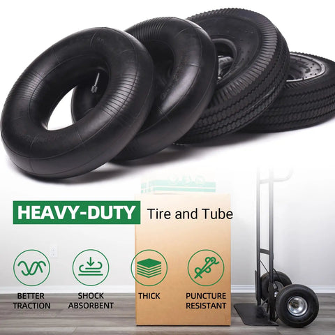 2 Pack Heavy Duty Replacement 10 Inch All-Purpose Utility Tire And Tube Set 4.10/3.50-4 Pneumatic Tires with box and features