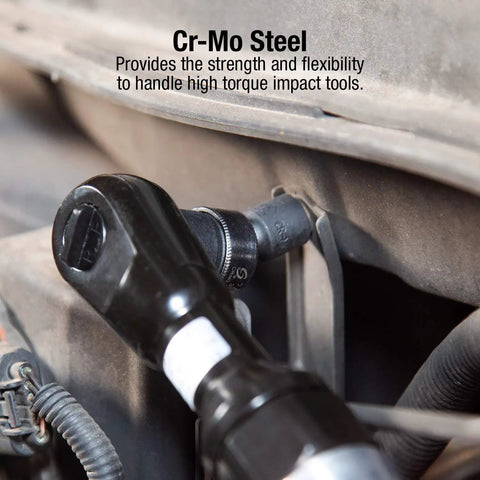 3/8 Inch Drive Universal Impact Socket Set with Cr-Mo Alloy Steel used for high torque impact tools in tight spaces