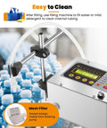 2-118 Oz Liquid Filler Machine With Anti Drip Nozzle Diaphragm Pump And Digital Control shown in use with water bottles