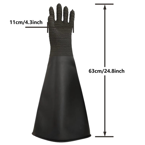 Heavy Duty Sandblasting Gloves 24.8 Inch Length, Durable Latex Rubber Protective Work Gear, Black Striped Design