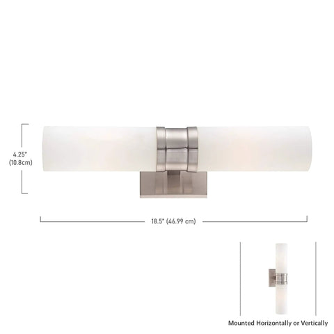 Reversible Satin Nickel Wall Sconce For Bathrooms And Vanities, 18.5 Inch High, 4.25 Inch Wide, 5.5 Inch Deep, Damp Location Vanity Light Fixture