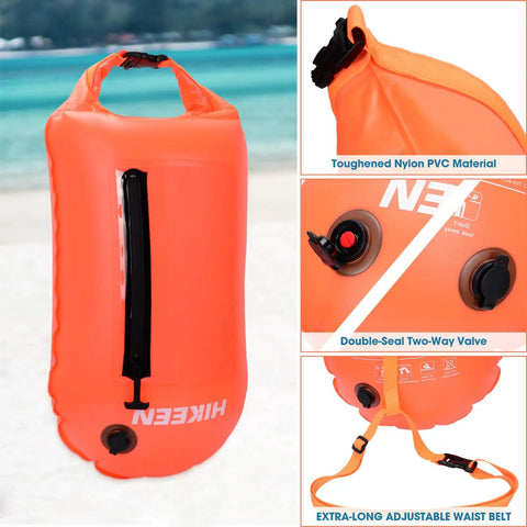 Bright Orange Swim Buoy With 20L Dry Bag Must-Have Fully Waterproof Floating Safety Float With Touchscreen Access