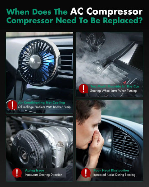 Premium Vehicle Air Conditioner Compressor Unit With Integrated Clutch For Chevy Express 2500 3500hd And Cadillac Escalade No Sweat Cooling Straight Bolt Swap visual guide for AC compressor issues.