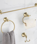 Brushed Gold 4 Piece Bathroom Hardware Set With 23.6 Inch Towel Bar, Towel Hook, Toilet Paper Holder, And Hand Towel Holder, Stainless Steel
