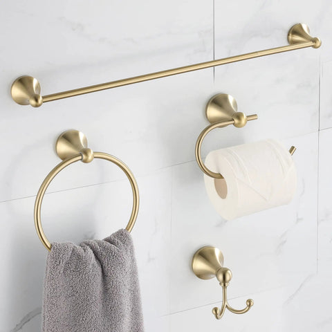 Brushed Gold 4 Piece Bathroom Hardware Set With 23.6 Inch Towel Bar, Towel Hook, Toilet Paper Holder, And Hand Towel Holder, Stainless Steel