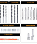 Drill bits and accessories from 21V Max Cordless Drill Kit with Three Eighths Inch Metal Chuck, includes 24 piece set.