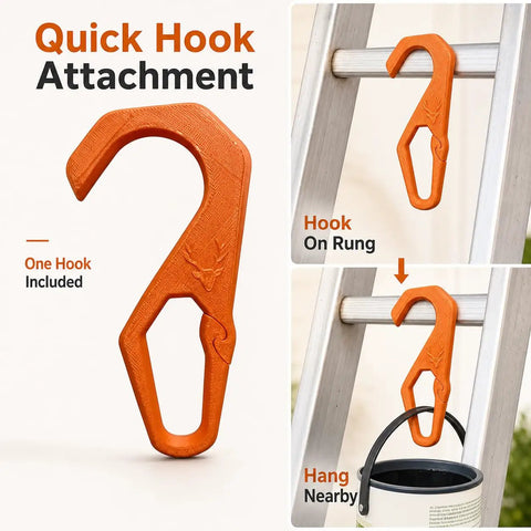 Orange Ladder Hook For Wall Painting And Home Maintenance Hang Paint Cans And Small Tools On A Ladder Rung With A Curved Top Over The Rung And A Lower Opening For Quick DIY Fixes And Clean Worksite Organization. orange ladder hook on rung holding paint can