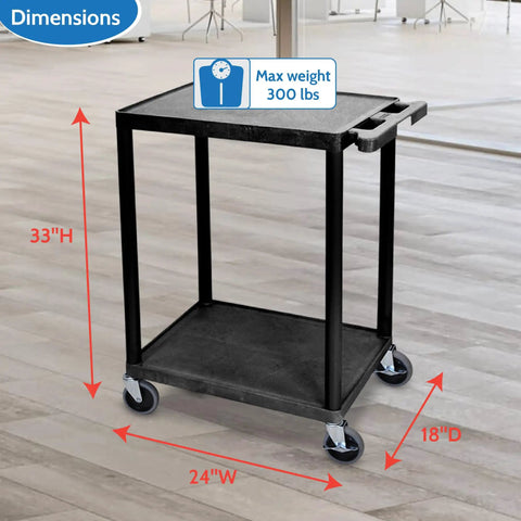 Heavy Duty Multipurpose Utility Cart With Two Shelves Black Durable HDPE Shelves And PVC Legs That Will Not Rust Or Scratch