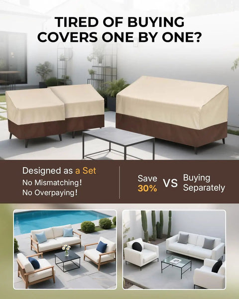 3 Piece Patio Furniture Covers Set For Outdoor Chairs And Loveseat Waterproof Heavy Duty 600D Oxford Fabric With UV Protection