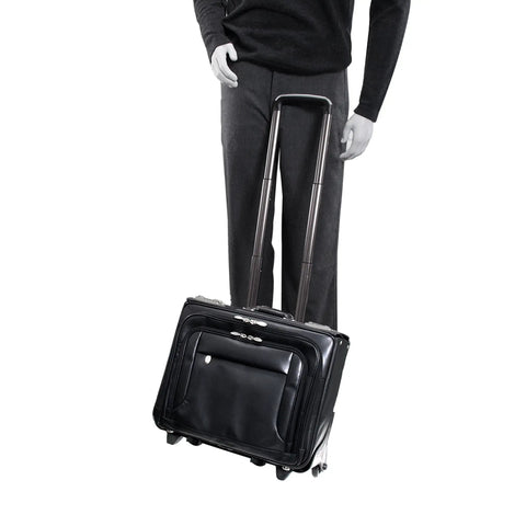 Patented Detachable Wheeled 17 Inch Leather Catalog Briefcase Workhorse with top grain cowhide extended handle