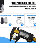 Graphic showing 2 Piece 6 Spline Lug Nut Socket Set For Locking Lug Nuts Removal Kit with caliper measuring lug nut diameter.