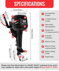 LIWBYYG Two Stroke 18HP Outboard Motor with specifications and components highlighted includes water-cooling and CDI ignition.