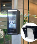 Rugged Weatherproof Acrylic Access Control Cover with Clear Panel for Keypad Enclosures installed on a glass door