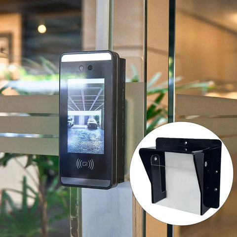 Rugged Weatherproof Acrylic Access Control Cover with Clear Panel for Keypad Enclosures installed on a glass door