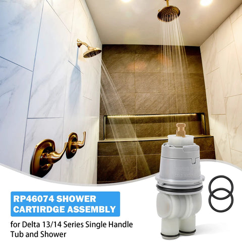 RP46074 shower cartridge assembly for Delta 13/14 Series tub/shower faucet; gray plastic with black O-rings