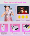 Kids Instant Print Camera Paper Refills 16 Rolls White Thermal Paper For Photo Printer Compatible With ESOXOFFER Dylanto Cimizi Himont Kids Cameras Each Roll About 236 Inches Long Prints 75 To 90 Photos, shown with easy install steps