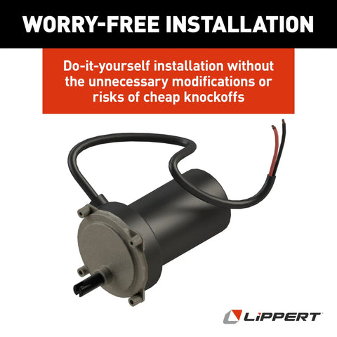 Replacement Motor For High Speed Electric Stabilizer Jacks On 5th Wheel And Travel Trailer Systems With Cover Boot Included And Power Wiring Harness Blunt Cut Wires Replaces High Speed Stabilizers In RV Jacks 352338 in DIY installation setting