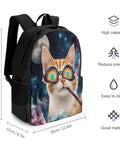 Unisex Laptop Backpack With Big Storage For Work And College Dope Galaxy Space Cat Sunglasses Theme Easy To Organize