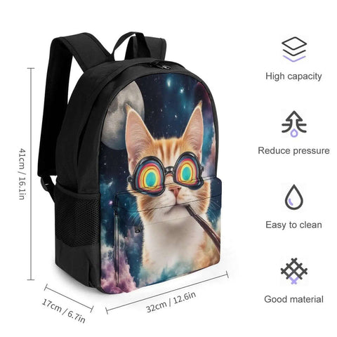 Unisex Laptop Backpack With Big Storage For Work And College Dope Galaxy Space Cat Sunglasses Theme Easy To Organize Comfortable Breathable Straps