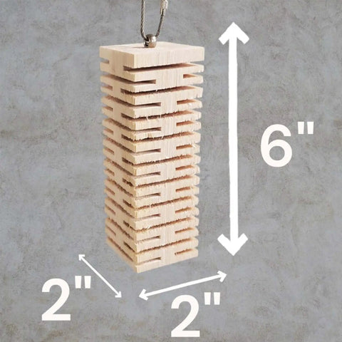 Ultra Soft Balsa Wood Foraging Bird Toy With Canyon Groove Destructible Chew Safe Untreated Natural Wood Stainless Steel Hook