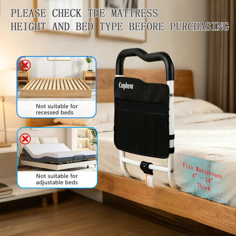 Extra Wide 16 Inch Bed Rail For Seniors, 350 Lb Capacity, 16 CFR Part 1270 Safety Certified, Adjustable Bed Cane in bedroom setup
