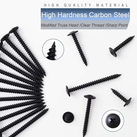 Size Eight Wood Screws Set, 140 Pieces, 3/4 Inch Modified Truss Head, Phillips Drive, Black Finish, Rust-Resistant Carbon Steel