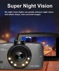 2.4 Inch 1080P Dash Cam For Cars With Super Night Vision shown with city night scene and camera lens detail