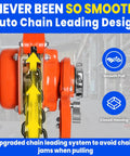 Front view of orange manual lever chain hoist (8-ton, 10 ft), G80 galvanized steel with double-pawl brake