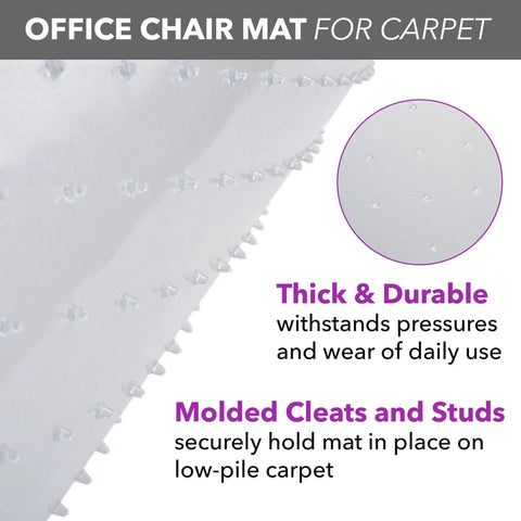 Clear Carpet Office Chair Mat With Extended Lip 36x48 Inches For Easy Glide Protect Your Carpeted Floors From Rolling Desk Chair Anti Skid Top Surface With Gripping Underneath For Home And Office showing molded cleats and studs for grip