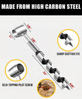 10-inch hand auger for wood with steel twisted bit, self-tapping pilot screw and Scottish eye tip