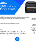 Rugged Mobile Direct Thermal Printer Built For The Daily Grind With 4 Inch Label Capacity At 203 Dpi Crisp Output Zero Ink Hassle Bluetooth Syncs In Seconds Fully Renewed And Shop Floor Ready, displaying Bluetooth connectivity and size dimensions.