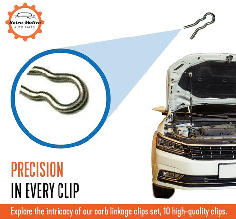 Carb Linkage Clips For Throttle Cable At Carb Set Of 10 Durable Zinc Plated Clips Part 852 shown on hood support rod