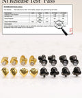 Implant Grade F136 Titanium Cubic Zirconia Stud Earrings Secure Screw Back Ultra Light showing various designs and colors.