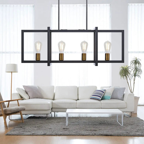 Modern Island Kitchen Pendant Light With Four Adjustable Sockets, Vintage Black And Bronze Ceiling Fixture For Dining Room Cafe Bar, Height Adjustable Hanging Pendant Lights