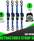 Self Retracting Tie Down Straps Heavy Duty Cargo Ratchet Harness Truck Bed Hauling Gear Built Sick To Lock In Tight and Keep Things Rock Solid With Zero Loose Ends So You Can Easily Crush Each Load Today, 4 pack of 12ft straps.