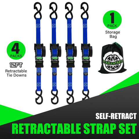 Self Retracting Tie Down Straps Heavy Duty Cargo Ratchet Harness Truck Bed Hauling Gear Built Sick To Lock In Tight and Keep Things Rock Solid With Zero Loose Ends So You Can Easily Crush Each Load Today, 4 pack of 12ft straps.