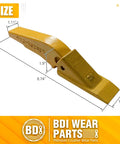 Weld-On Flush Mount 2A Bucket Shanks And 2AH Teeth Set With Pins For Excavator Backhoe in yellow, dimensions labeled.