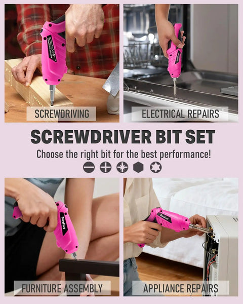 Cordless Electric Screwdriver Set With LED Light And Flexible Shaft in use for various repairs and DIY projects
