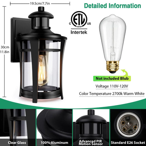 2 Pack Motion Sensor Outdoor Lights Dusk To Dawn Porch Lights With 3 Modes Exterior Wall Light Fixture Waterproof Aluminum Anti Rust Lantern For Outdoor Entryway And Garden Or Patio No Fuss Install And Daily Security