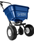 Estate Style Broadcast Spreader With 65 Lb Capacity And Powder Coated Steel Frame For Spreading Grass Seed Fertilizer And Ice Melt